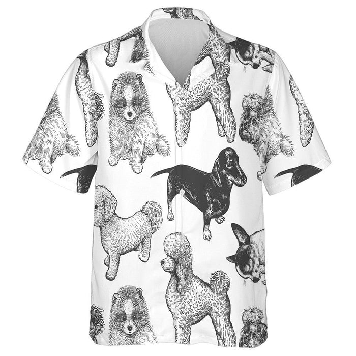 White And Black Hand Drawing Of Dogs Hawaiian Shirt, Hawaiian Shirt Gift, Christmas Gift