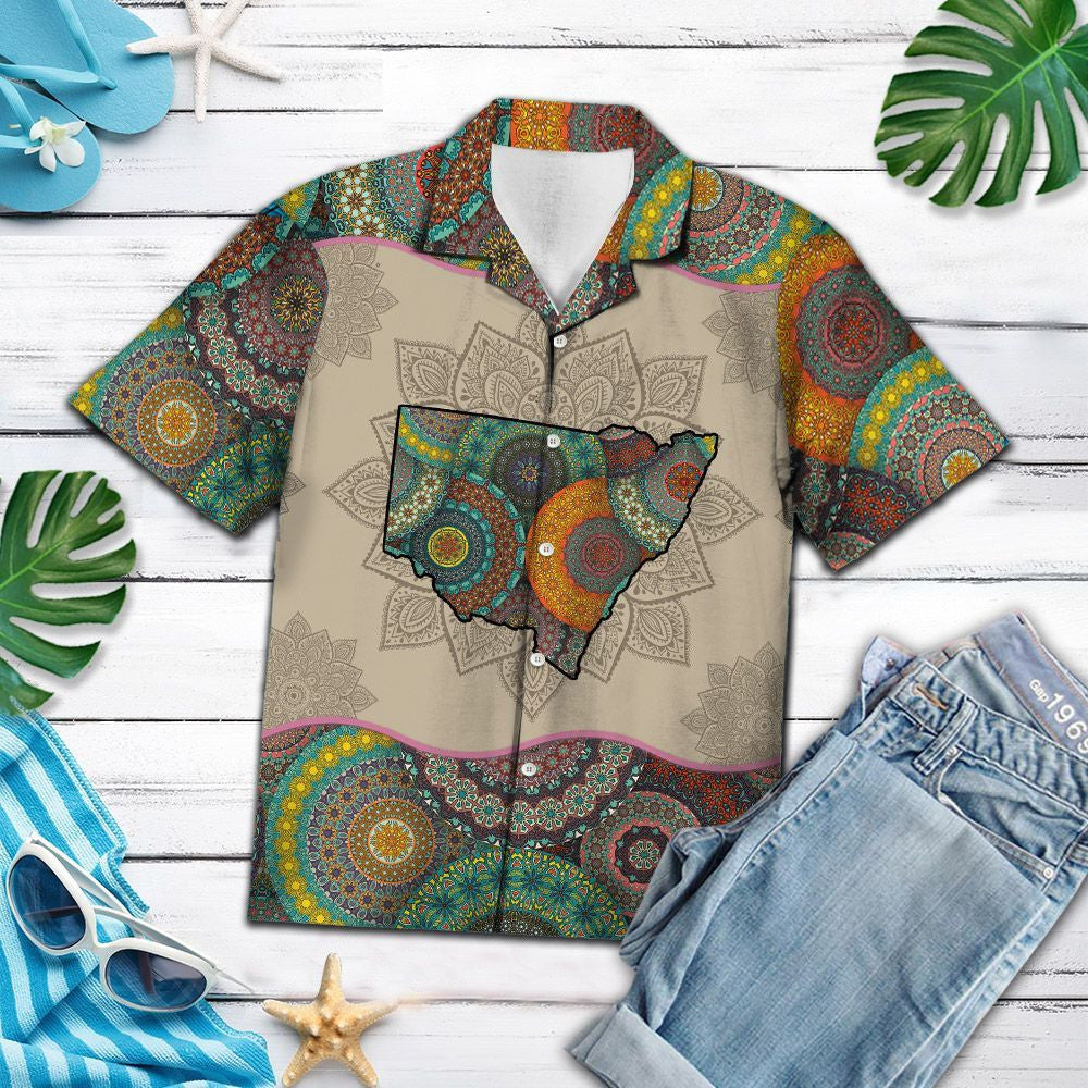 Awesome New South Wales Mandala Flower Patchwork Style Hawaiian Shirt, Hawaiian Shirt Gift, Christmas Gift