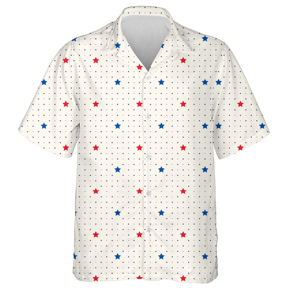 Design Polka Dots Background With Red And Blue Stars Hawaiian Shirt, Hawaiian Shirt Gift, Christmas Gift