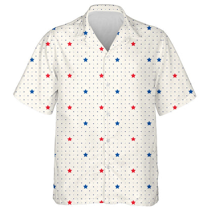 Design Polka Dots Background With Red And Blue Stars Hawaiian Shirt, Hawaiian Shirt Gift, Christmas Gift