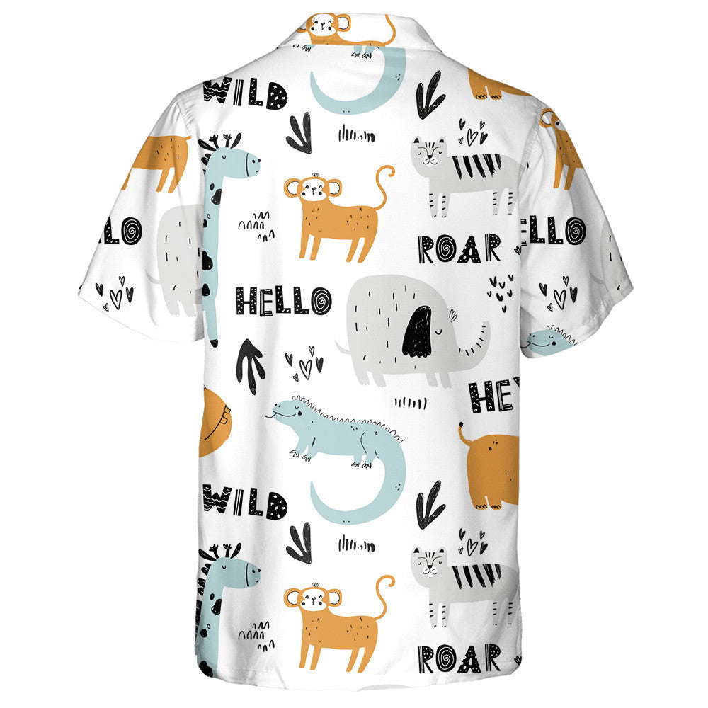 Hello Wild Happy Animals Blue Giraffe Cartoon Hawaiian Shirt, Hawaiian Shirt Gift, Christmas Gift