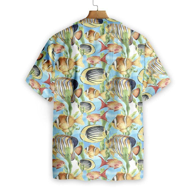 Hand Painted Tropic Fish Design Hawaiian Shirt, Hawaiian For Gift
