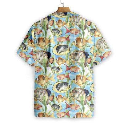 Hand Painted Tropic Fish Design Hawaiian Shirt, Hawaiian For Gift