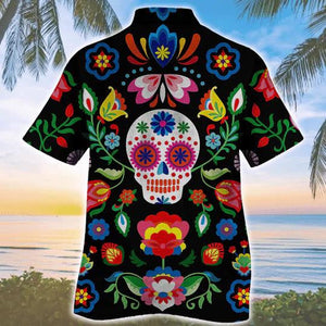 Sugar Skull Pattern Colorful Elements Hawaiian Shirt,Hawaiian Shirt Gift, Christmas Gift