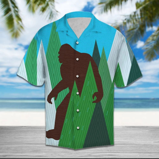 Giant Bigfoot In Forest Illustration Art Hawaiian Shirt,Hawaiian Shirt Gift, Christmas Gift