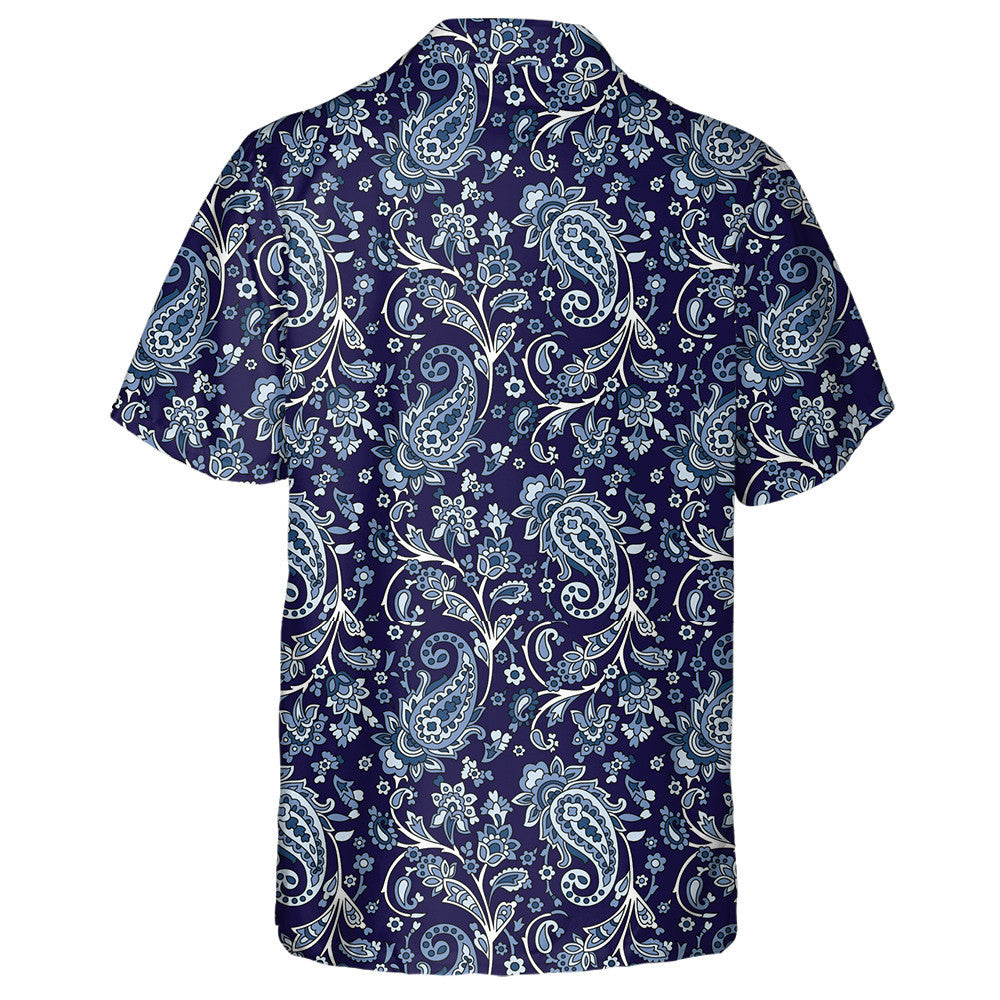 Traditional Indian Paisley Pattern On Dark Blue Background Hawaiian Shirt, Hawaiian Shirt Gift, Christmas Gift