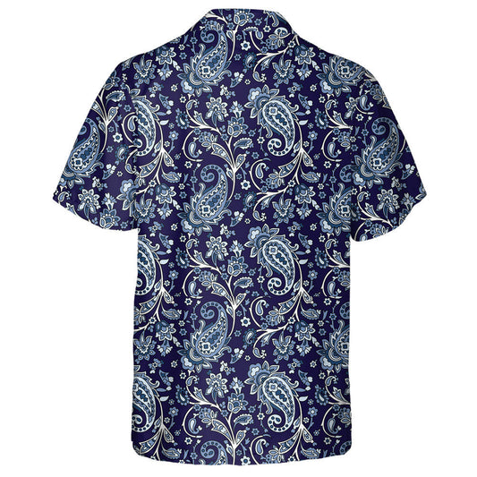 Traditional Indian Paisley Pattern On Dark Blue Background Hawaiian Shirt, Hawaiian Shirt Gift, Christmas Gift