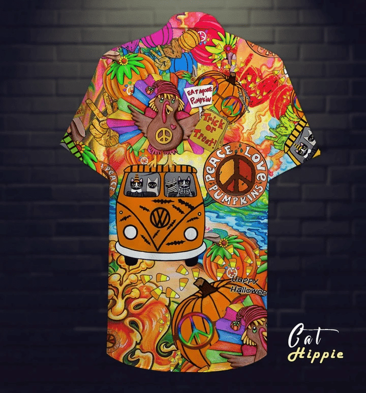 Hippie Halloween And Peace Sign Dramatic Hawaiian Shirt, Hawaiian For Gift