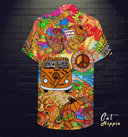 Hippie Halloween And Peace Sign Dramatic Hawaiian Shirt, Hawaiian For Gift