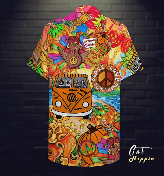 Hippie Halloween And Peace Sign Dramatic Hawaiian Shirt, Hawaiian For Gift
