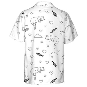 The Image Of Cats Fish And Hearts Hawaiian Shirt,Hawaiian Shirt Gift, Christmas Gift