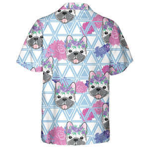 Cute Bulldogs Flower On Triangle Background Hawaiian Shirt,Hawaiian Shirt Gift, Christmas Gift