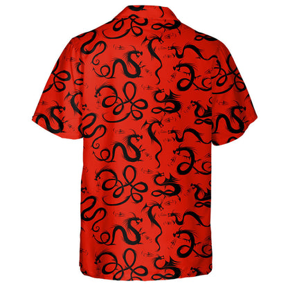 Asian Dragon Black Tattoo Silhouettes Vintage Style Hawaiian Shirt, Hawaiian Shirt Gift, Christmas Gift