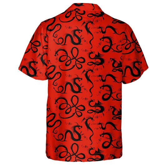 Asian Dragon Black Tattoo Silhouettes Vintage Style Hawaiian Shirt, Hawaiian Shirt Gift, Christmas Gift