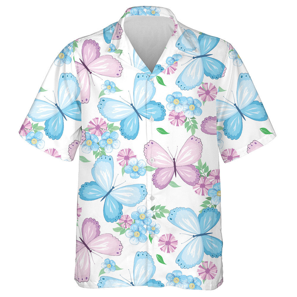 Theme Butterfly And Small Flowers On White Background Hawaiian Shirt, Hawaiian Shirt Gift, Christmas Gift