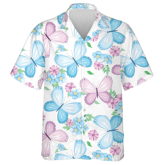 Theme Butterfly And Small Flowers On White Background Hawaiian Shirt, Hawaiian Shirt Gift, Christmas Gift