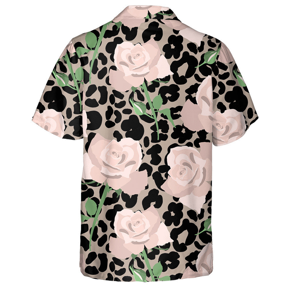 Hand Drawn Romantic Pastel Roses On The Leopard Hawaiian Shirt, Hawaiian Shirt Gift, Christmas Gift