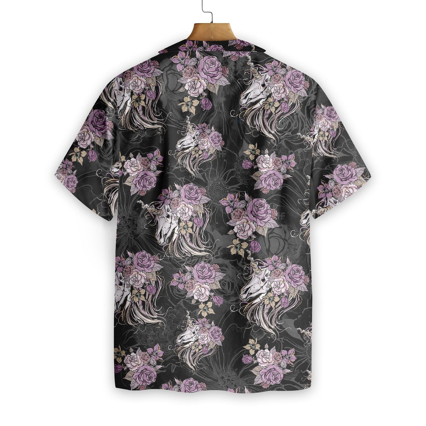 Unicorn Skull Flowers On Black Background Design Hawaiian Shirt, Hawaiian Shirt Gift, Christmas Gift