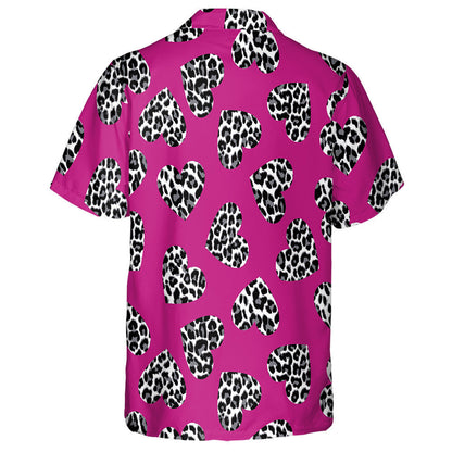 Leopard Heart On Dark Pink In Vintage Style Hawaiian Shirt, Hawaiian Shirt Gift, Christmas Gift