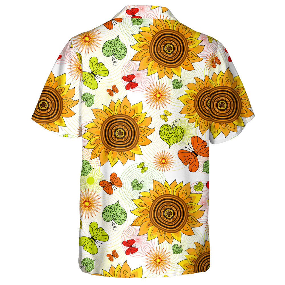 Floral Summer Pattern With Sunflowers And Butterflies Hawaiian Shirt,Hawaiian Shirt Gift, Christmas Gift