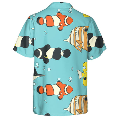 Sea Animals Pattern With Butterflyfishes And Clownfishes Blue Theme Hawaiian Shirt, Hawaiian Shirt Gift, Christmas Gift