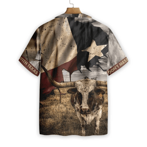 Texas Longhorn With Flag Pattern Hawaiian Shirt,Hawaiian Shirt Gift, Christmas Gift