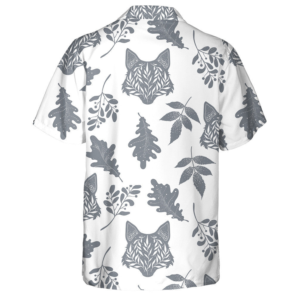 Silhouettes Of Wolf Animals And Plants With Floral Hawaiian Shirt, Hawaiian Shirt Gift, Christmas Gift