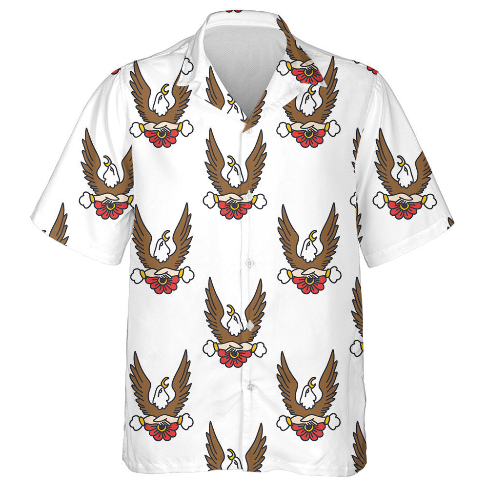 Brown Eagle Raised Wing With Flower Hawaiian Shirt, Hawaiian For Gift