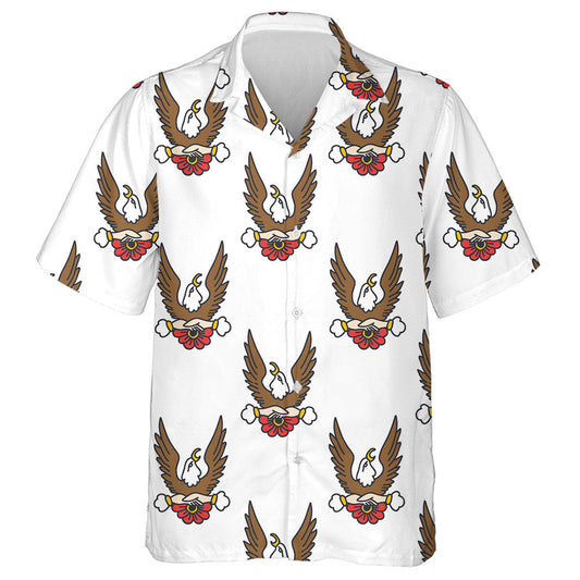 Brown Eagle Raised Wing With Flower Hawaiian Shirt, Hawaiian For Gift