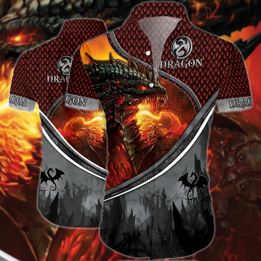 Magic Fire Dragon In Forest Design Hawaiian Shirt, Hawaiian Shirt Gift, Christmas Gift