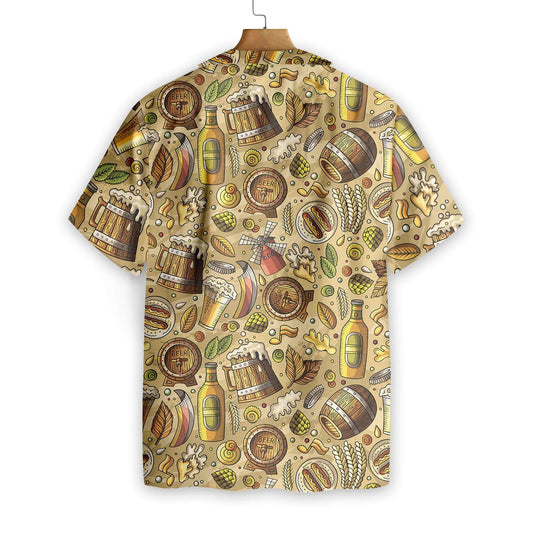 Beer Fest Seamless On Beige Skin Pattern Hawaiian Shirt, Hawaiian Shirt Gift, Christmas Gift