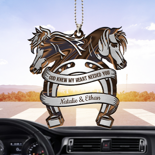 Personalized Couple Ornament For Car, Horse Monogram God Knew Couple Car Hanging Ornaments, Christmas Decoration