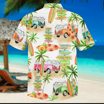 Camper Van And Beach Design Hawaiian Shirt, Hawaiian Shirt Gift, Christmas Gift