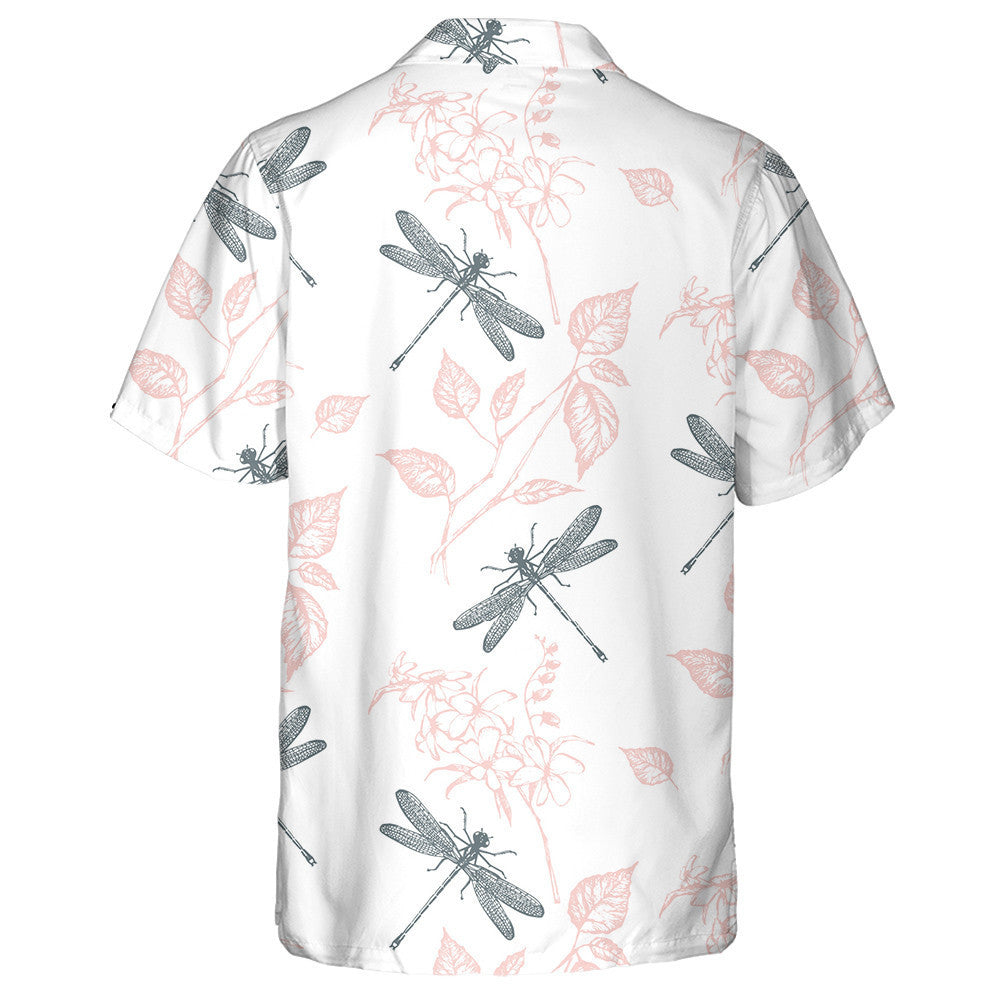 Bright Flying Dragonfly And Pink Flowers Hawaiian Shirt, Hawaiian For Gift