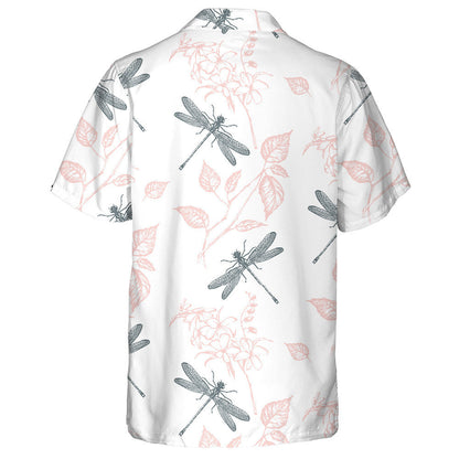 Bright Flying Dragonfly And Pink Flowers Hawaiian Shirt, Hawaiian For Gift