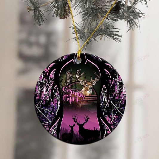 Country Girl Deer Hunting Round Ceramic Ornament, Christmas Gift, Christmas Decoration