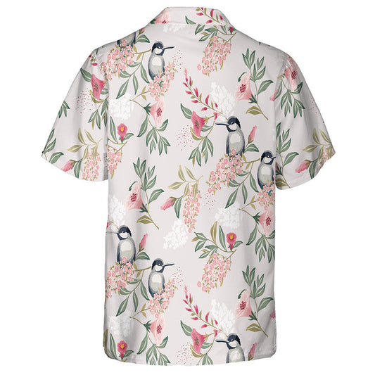 Long Billed Bird Perched On Pink Flower Branch Hawaiian Shirt, Hawaiian Shirt Gift, Christmas Gift