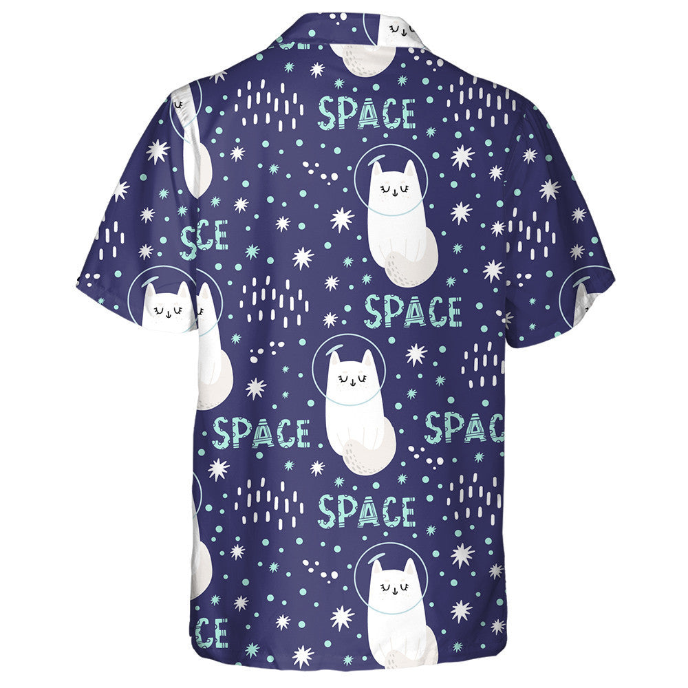 Cool White Cat In Space In Doodle Style Hawaiian Shirt, Hawaiian Shirt Gift, Christmas Gift