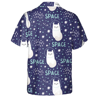 Cool White Cat In Space In Doodle Style Hawaiian Shirt, Hawaiian Shirt Gift, Christmas Gift