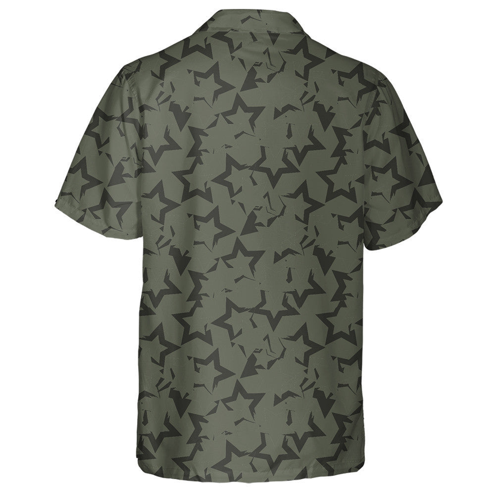 Green Stars Brush Stroke Camo Pattern Military Hawaiian Shirt, Hawaiian Shirt Gift, Christmas Gift