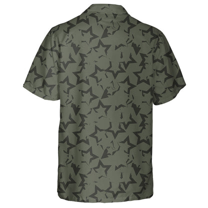 Green Stars Brush Stroke Camo Pattern Military Hawaiian Shirt, Hawaiian Shirt Gift, Christmas Gift