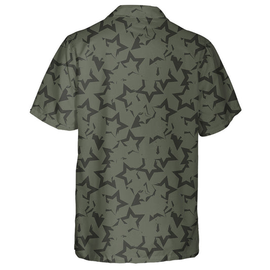Green Stars Brush Stroke Camo Pattern Military Hawaiian Shirt, Hawaiian Shirt Gift, Christmas Gift
