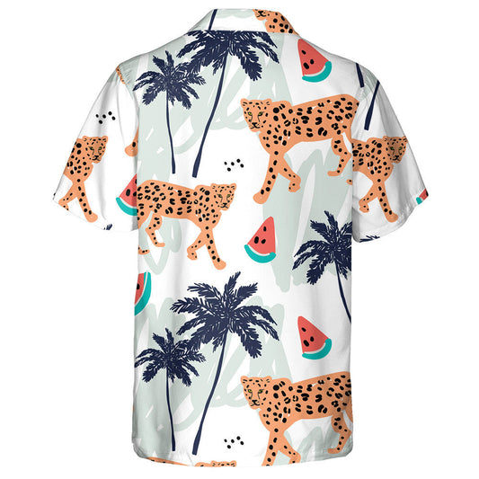 Wild African Leopard With Watermelon And Palm Trees Hawaiian Shirt, Hawaiian Shirt Gift, Christmas Gift