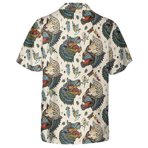 Wolf Head Old School Tattoo Art Hawaiian Shirt,Hawaiian Shirt Gift, Christmas Gift