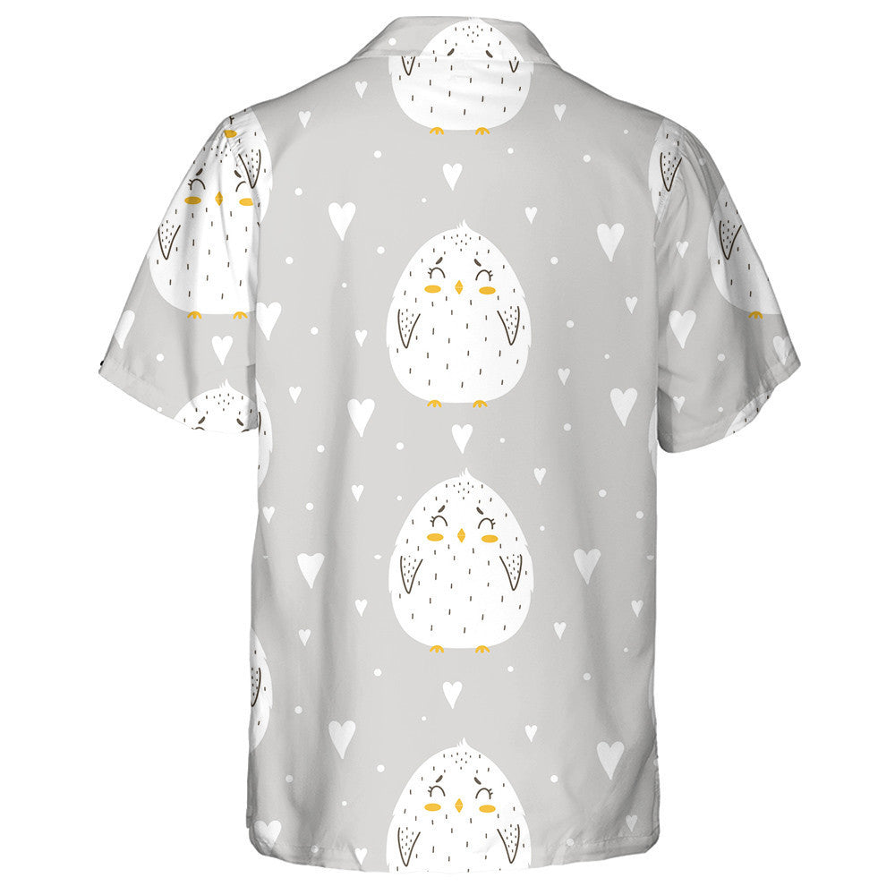 Small Heart And Cute Chicken Of White Color Hawaiian Shirt, Hawaiian Shirt Gift, Christmas Gift