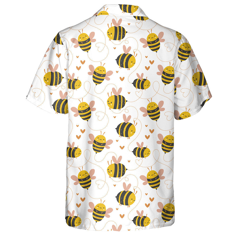 Little Bee Flying And Pink Heart Hawaiian Shirt, Hawaiian For Gift