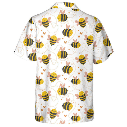 Little Bee Flying And Pink Heart Hawaiian Shirt, Hawaiian For Gift