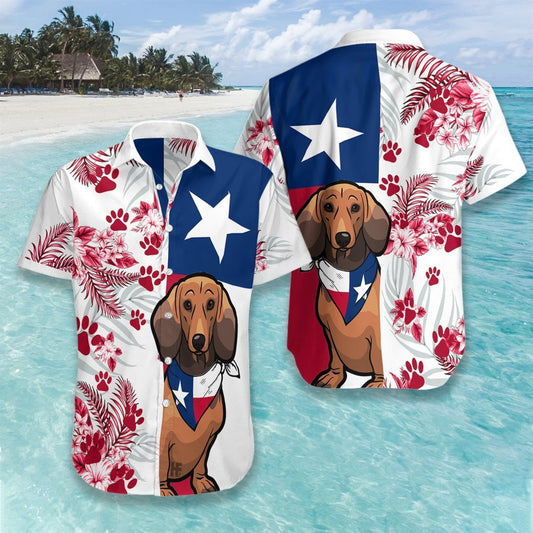Dachshund Texas Flag Seamless Background Design Hawaiian Shirt,Hawaiian Shirt Gift, Christmas Gift
