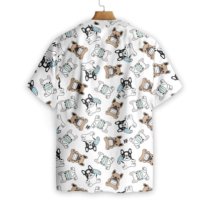 Cute French Bulldog With Face Mask White Background Hawaiian Shirt, Hawaiian Shirt Gift, Christmas Gift