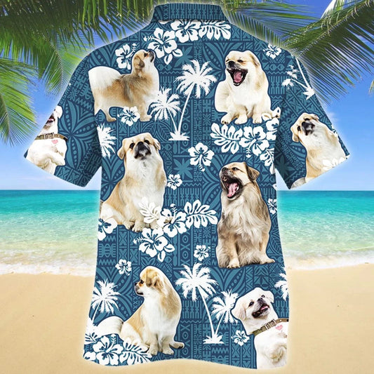 Tropical Design Tibetan Spaniel Dog Blue Tribal Pattern Hawaiian Shirt, Hawaiian Shirt Gift, Christmas Gift